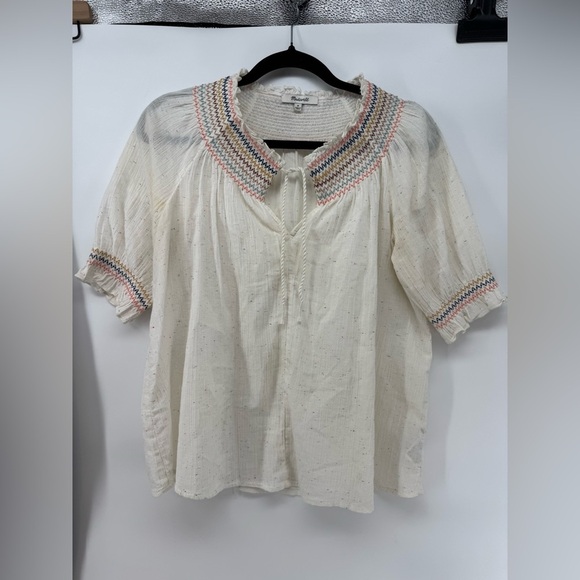 Madewell Tops - Madewell Rainbow Smocked Short Sleeve Peasant Blouse Top Size M Boho Style